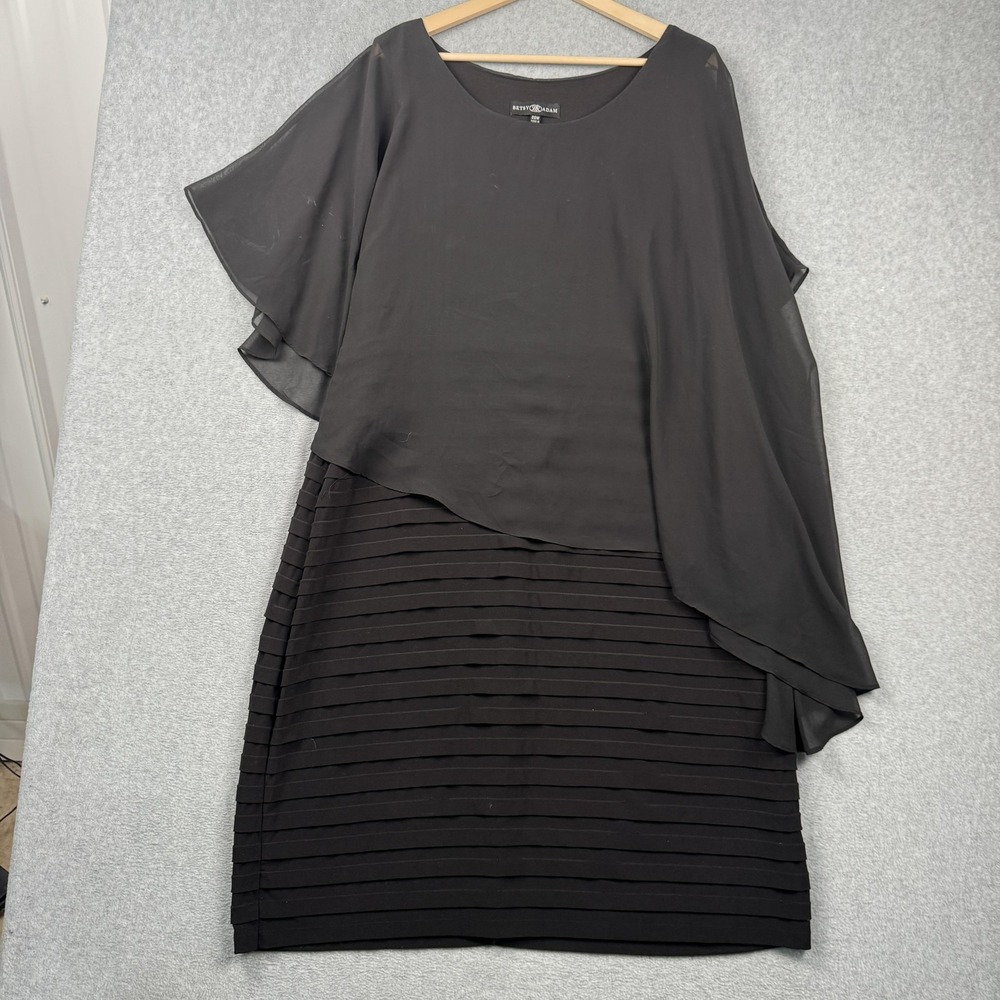 Betsy & Adam Dress Womens 20W Black Tiered Capelet Asymmetrical Mother of Bride